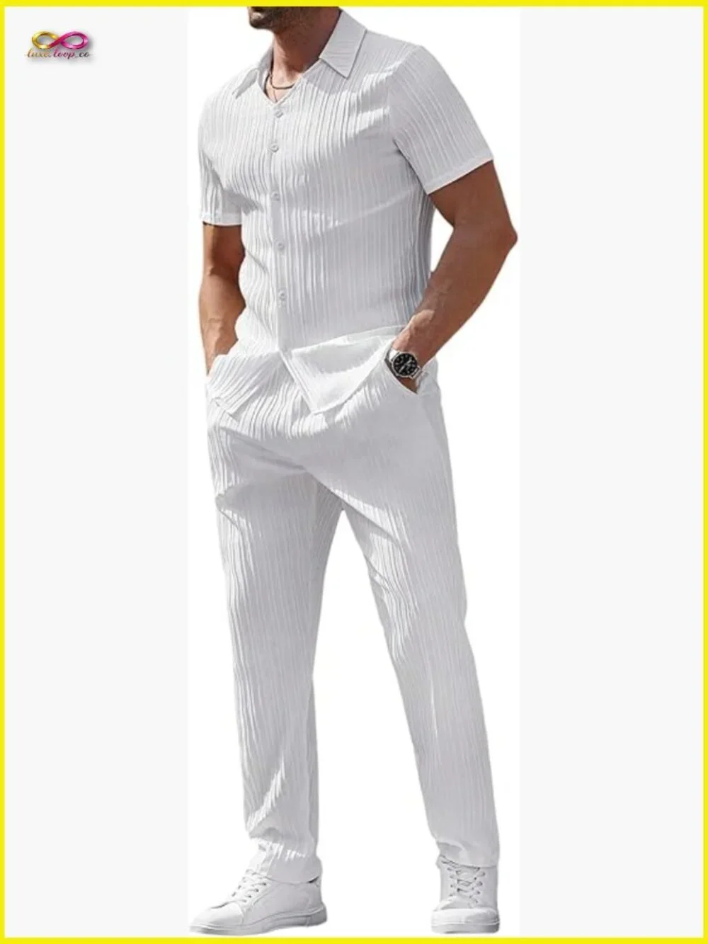 Men's Summer Suit Set Button Down Shirt and Pants Golf Casual Outfit